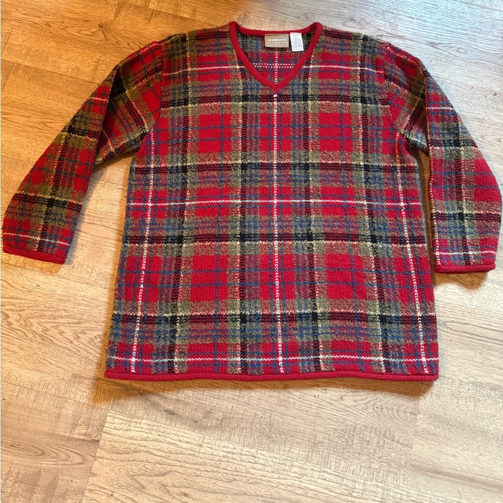 Vintage Y2K Liz Chunky Holiday Sweater Tartan Plaid Women's Petite Large